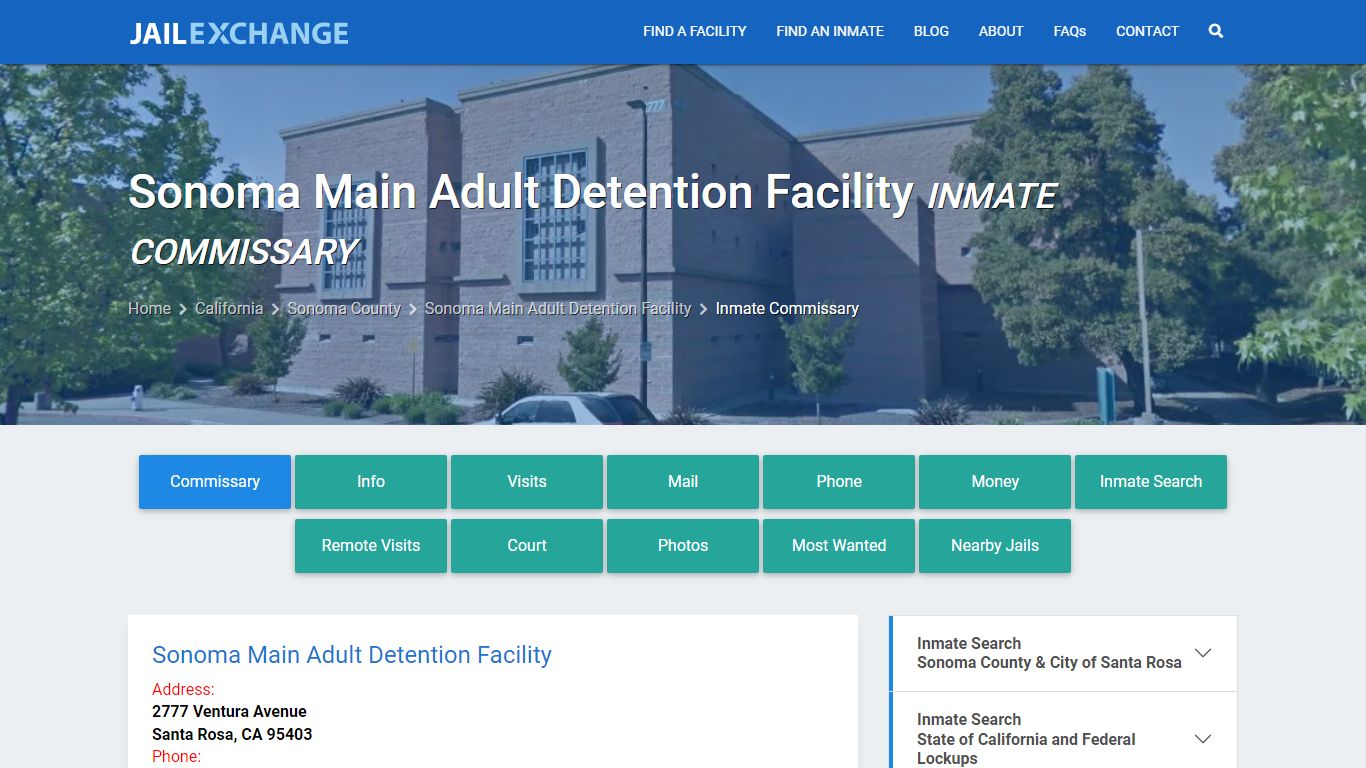 Sonoma Main Adult Detention Facility Inmate Commissary - Jail Exchange