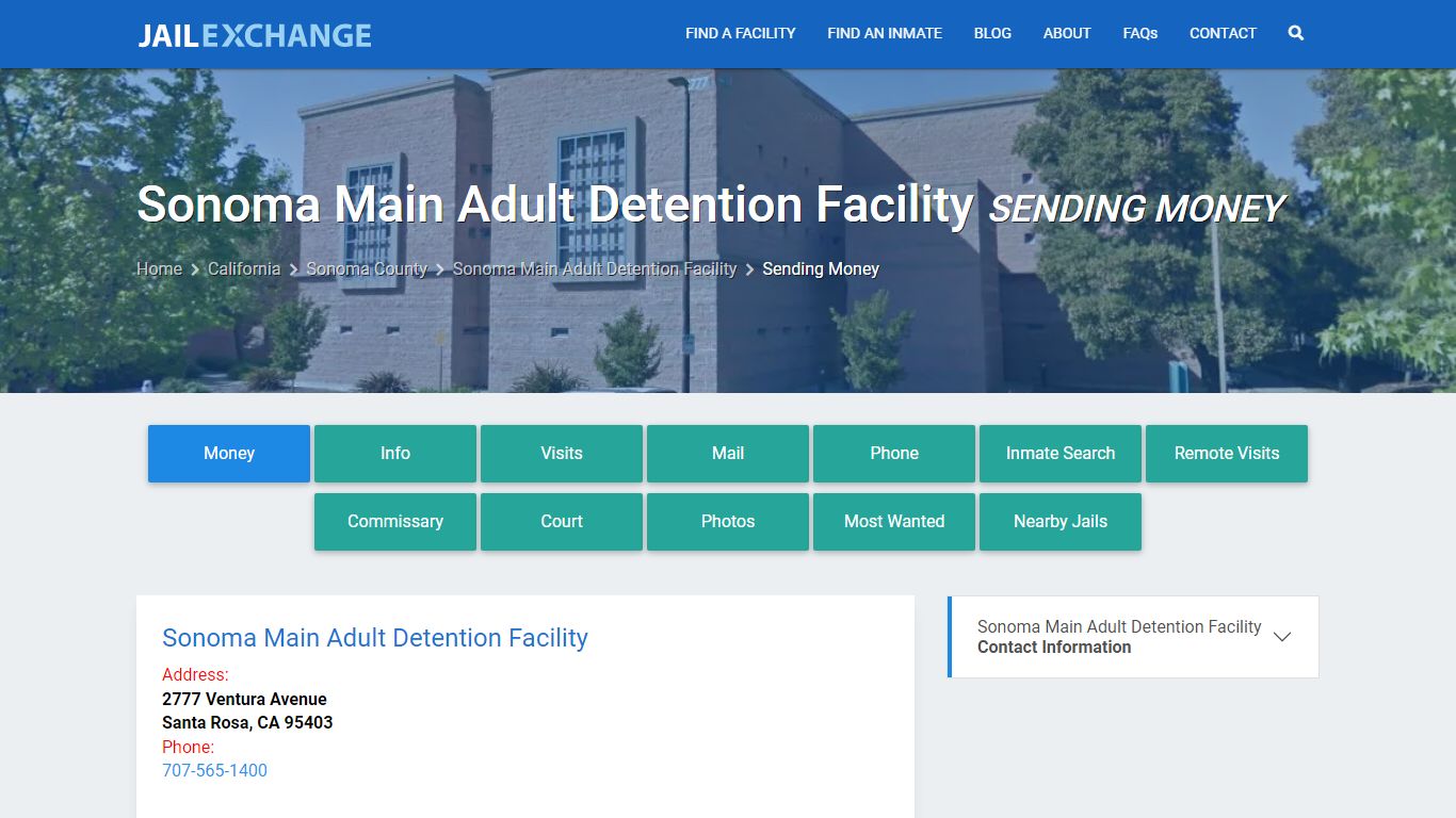 Sonoma Main Adult Detention Facility Sending Money - Jail Exchange